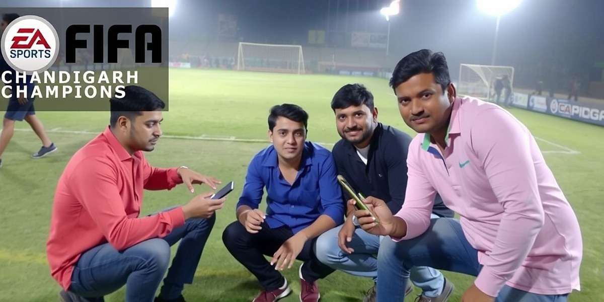 Group of Indian friends playing Chandigarh Champs FIFA on mobile phones